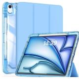 Case for iPad Air 13" M3/M2 (2025/2024), Screen Leather Protector with Pencil Holder,Soft Leather Trifold Stand Magnetic Smart Cover with Clear TPU Back, Auto Wake/Sleep, Blue