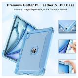 Case for iPad Air 13" M3/M2 (2025/2024), Screen Leather Protector with Pencil Holder,Soft Leather Trifold Stand Magnetic Smart Cover with Clear TPU Back, Auto Wake/Sleep, Blue