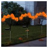 Solar Halloween Pathway Lights 3 Pack Pumpkin Stake Lights Outdoor 2 Modes Cool White LEDs for Garden Yard Patio
