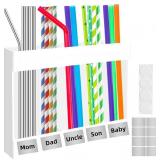 Acrylic Straw Holder for Cabinet, White Reusable Straw Organizer with Double Sided Adhesive Tape and Stickers, Straws Storage Container for Cabinet Door Kitchen Counter Cupboard Fridge