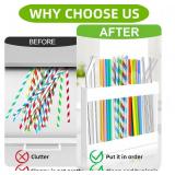 Acrylic Straw Holder for Cabinet, White Reusable Straw Organizer with Double Sided Adhesive Tape and Stickers, Straws Storage Container for Cabinet Door Kitchen Counter Cupboard Fridge