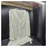 Saodimallsu Women Crochet Cover Up Long Sleeve Deep V Neck Hollow Out Sweater Oversized Beach Mini Dress Bathing Suit Coverup