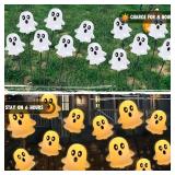 JOYIN Halloween Decorations Outdoor Solar Cute Ghost Lights, 2 Pcs 12LEDs Solar Powered Hovering Ghost Yard Stakes, Cute LED Pathway Lights Decor for Halloween Graveyard Garden Yard Patio Lawn