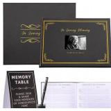 Funeral Guest Book for Memorial Service Black Gold Stamping Hardcover in Loving Memory Guestbook for Celebration of Life Honoring Loved Ones Funeral Guest Sign in Book with Table Sign Pen,Photo Frame