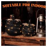 2 Pcs Halloween Rattan Lighted Pumpkin Decorations Artificial Black Pumpkin Lanterns LED Fall Lighted Harvest Indoor Outdoor Thanksgiving Decor Porch, 8 6 Inch