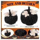 2 Pcs Halloween Rattan Lighted Pumpkin Decorations Artificial Black Pumpkin Lanterns LED Fall Lighted Harvest Indoor Outdoor Thanksgiving Decor Porch, 8 6 Inch