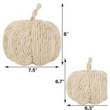 winemana 2 Pack Woven Pumpkin Decor - Fall & Thanksgiving Home Decorations, White Pumpkins Farmhouse Autumn Centerpieces for Table, Mantel, Porch Decor (Cattail Material, Assorted Size)