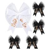 5 Pcs Bikini Veils Bow Booty Veil Bachelorette Party Decorations Include 1 White Bride to Be Tulle 4 Black Bridesmaids Tulle for Wedding Bridal Shower Party Summer Pool Swimsuit Outfit