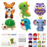 BOLDNOVA 6PCS Crochet Kit for Beginners, Knitting Kit with Step-by-Step Video Tutorials, Beginner Crochet Kit for Adults, Crochet Animal Kit for Beginners Kids, Complete Kit Included 6 Cute Animals (P