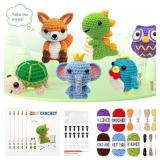 BOLDNOVA 6PCS Crochet Kit for Beginners, Knitting Kit with Step-by-Step Video Tutorials, Beginner Crochet Kit for Adults, Crochet Animal Kit for Beginners Kids, Complete Kit Included 6 Cute Animals (P