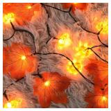 Halloween Lights with Timer for Thanksgiving Decorations: Battery Pumpkin Maple Leaf String Fairy Lights with Romote - 13ft 40 Led Orange Lights for Halloween Autumn Fall Harvest Outdoor Garland Decor