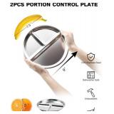 Stainless Steel Kids Plates 2 Packs, 9" Toddlers Divided Plates, Portion Control Plate for Bariatric Adults, Non Toxic Unbreakable Baby Dinner Dishes, 304 Metal Camping Food Tray