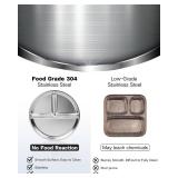 Stainless Steel Kids Plates 2 Packs, 9" Toddlers Divided Plates, Portion Control Plate for Bariatric Adults, Non Toxic Unbreakable Baby Dinner Dishes, 304 Metal Camping Food Tray