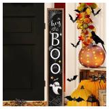 Halloween Welcome Sign for Front Porch Standing, BOO Wooden Porch Sign for Door Decorations, Farmhouse Hanging Wall Sign for Halloween Happy Outdoor Garden Decor 47.2"H - Black