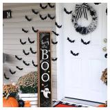 Halloween Welcome Sign for Front Porch Standing, BOO Wooden Porch Sign for Door Decorations, Farmhouse Hanging Wall Sign for Halloween Happy Outdoor Garden Decor 47.2"H - Black