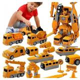 Magnetic Transform Engineering Car Set, Assembled Construction Vehicle Cars Toys, Building Transforming Cars and Trucks, Outdoor Toddler Activities Toys for Toddler Kids Ages 4-8 (Yellow)