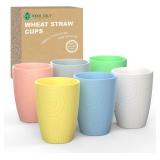 Homienly Wheat Straw Cups Reusable Drinking Glasses- Set of 6 Alternative to Plastic Cups 12 OZ Water Tumblers Unbreakable Drinking Cups for Kitchen,Kids Dishwasher and Microwave Safe (Macaron Series)
