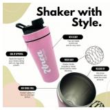 Anea Protein Stainless Steel Shaker Bottle | Insulated | Wire Whisk Included With Additional Blender Cage | 20-Ounce | Black