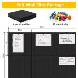 Bulletin Board, 36" 24" Felt Wall Tiles, 6 Pack Cork Boards for Office, Large Black Corkboard for Office Home (with 30 Pcs Push Pins) (Black)