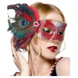 Halloween Masquerade Masks for Women - 2025 Peacock Feather Mask for Men Couples, 1920s Venetian Eyemask for Party