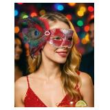 Halloween Masquerade Masks for Women - 2025 Peacock Feather Mask for Men Couples, 1920s Venetian Eyemask for Party