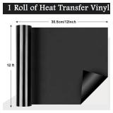Heat Transfer Vinyl Rolls, 12" x 10ft HTV Iron on Vinyl for Shirts, Compatible with All Cutting Machine, Easy to Cut & Weed(Black) Size 12" X 10 