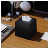 Creative Scents Black Tissue Box Cover Square - 1 Pack Plastic Cube Tissue Holder Dispenser - Decorative Facial Tissue Box Holder for Living Room, Office Desk - Vanity Countertop (5.5" x 5.5" x 5.6")