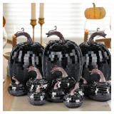 12 Pcs Large Black Disco Pumpkins Halloween Artificial Glitter Mirror Pumpkin Fall Table Sparkly Centerpiece Decor Thanksgiving Assorted Harvest Hanging Pumpkins for Autumn Farmhouse Home Decorations