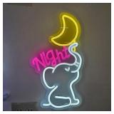 Moonlit Elephant Neon Sign for Wall Decor, Cute Dimmable Animal Neon Lights for Kids