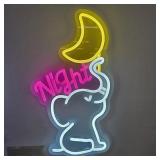 Moonlit Elephant Neon Sign for Wall Decor, Cute Dimmable Animal Neon Lights for Kids