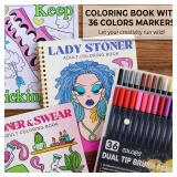 Stoner Coloring Book for Adults Relaxation - 2 pcs Cozy Weed Girl Moments Coloring Book for Women with Markers - Funny Stress Relief Self Care Gifts - Get Well Gifts After Cancer Surgery
