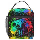 Video Game Controller Insulated Lunch Bag, Colorful Abstract Artist Painting Lunch Box for Boys Girls Kids, Portable Reusable Zipper Lunch Box for Men Women School Work Travel