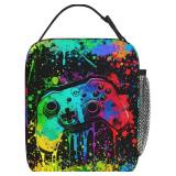 Video Game Controller Insulated Lunch Bag, Colorful Abstract Artist Painting Lunch Box for Boys Girls Kids, Portable Reusable Zipper Lunch Box for Men Women School Work Travel