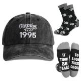 Mens 30th Birthday Gifts for Father Dad, 1 Vintage Baseball Cap and 1 Pair of Calf Socks Set
