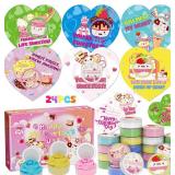 Valentines Day Gifts for Kids - 24 Valentines Ice Cream Butter Slime Card Bulk - Valentine Exchange Cards for Girls Boys School Class Classroom Party Favors Age 3 Year and Up