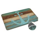 Vandarllin Blue Nautical Anchor Rustic Old Barn Wood Doormats Kitchen Rugs Non-Slip Indoor/Outdoor/Front Door Mat,20x31.5in,Teal Turquoise Green Brown
