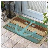 Vandarllin Blue Nautical Anchor Rustic Old Barn Wood Doormats Kitchen Rugs Non-Slip Indoor/Outdoor/Front Door Mat,20x31.5in,Teal Turquoise Green Brown