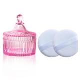 Body Powder Puff and Container, Glass Box for Dust Puff, Powder applicator with Case for Dusting Powder (Light Pink)