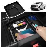 Center Console Hidden Box Organizer Compatible with Ford 2021-2023 2024 F150 Interior Accessories (Full Console w/Bucket Seats ONLY) Insert Armrest Hidden Organizer Tray