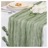 NESCCI 2 Pack Sage Green Table Runner,Rustic Boho Cheesecloth Table Runner,35x120 Inches Runners for Tables, Pefect for Mothers Day Wedding Baby Shower Birthday Party Home Decorations