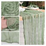 NESCCI 2 Pack Sage Green Table Runner,Rustic Boho Cheesecloth Table Runner,35x120 Inches Runners for Tables, Pefect for Mothers Day Wedding Baby Shower Birthday Party Home Decorations