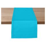 Ruvanti Linen Table Runner 120 Inches, Classic Hemstitch, Washable, Reusable, Non-Slipping, Stain Resistant- Perfect for Parties, Weddings, Dinners, Thanksgiving, Christmas, Indoor use   Blue