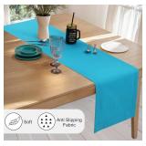 Ruvanti Linen Table Runner 120 Inches, Classic Hemstitch, Washable, Reusable, Non-Slipping, Stain Resistant- Perfect for Parties, Weddings, Dinners, Thanksgiving, Christmas, Indoor use   Blue