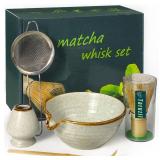 Matcha Whisk Set with Matcha Bowl, Matcha Bamboo Whisk, Scoop, Sifter, Matcha Whisk Holder Unique Gifts for Women Mom Her Girl Friend Home Kitchen Decor Gifts for Christmas, Birthday