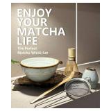 Matcha Whisk Set with Matcha Bowl, Matcha Bamboo Whisk, Scoop, Sifter, Matcha Whisk Holder Unique Gifts for Women Mom Her Girl Friend Home Kitchen Decor Gifts for Christmas, Birthday