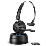 Bluetooth Headset, Wireless Headset with Upgraded Microphone AI Noise Canceling, On Ear Bluetooth Headset with USB Dongle for Office Call Center Skype Zoom Meeting Online Class Trucker