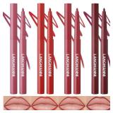 LANGMANNI 4Pcs Sculpting Matte Velvet Lip Liner Set,Smooth Creamy Texture,Waterproof And High Pigmented For Girls Daily Application Lip Makeup - Color Included are 01,06,09,11