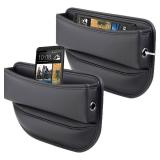 2 Pack Car Seat Gap Filler Organizer, Multifunctional Car Side Seat Gap Filler Automotive Storage Box for Phones, Glasses, Keys, Cards - Adjustable Leather Gap Filler for Cars (3)