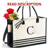 Personalized Initial Monogrammed Canvas Tote Bags, Gifts for Women Teachers Birthday Graduation Beach. Initial X printed on bag