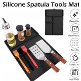 Outdoor Grill Mat - Grill Mat Spatula Holder Outdoor - Silicone Protector Utensils Holder | Grill BBQ Caddy Utensils Holder | Easy to Clean Grilling Accessories for Counter Kitchen Cooking. Color Gray